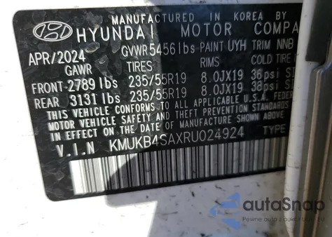 2024 Genesis Gv60 Standard z USA, uszkodzony, nr VIN KMUKB4SAXRU024924